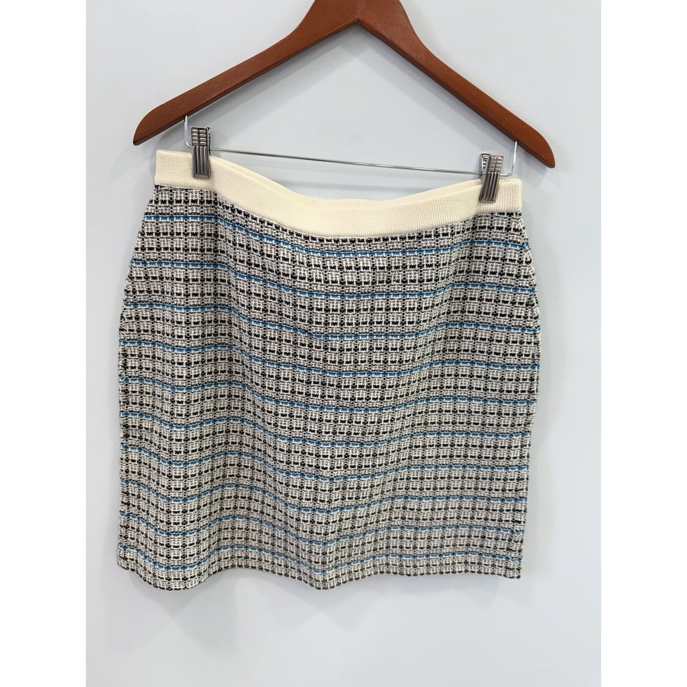 Talbots Textured Tweed Mini Skirt Blue Stripe Knit Career Size 12 Preppy - Picture 2 of 7